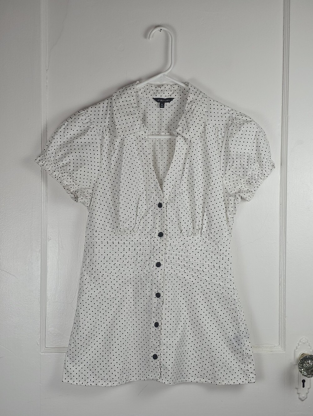 Maurices Polka Dot Coquette Fitted Puff Sleeve Blouse M